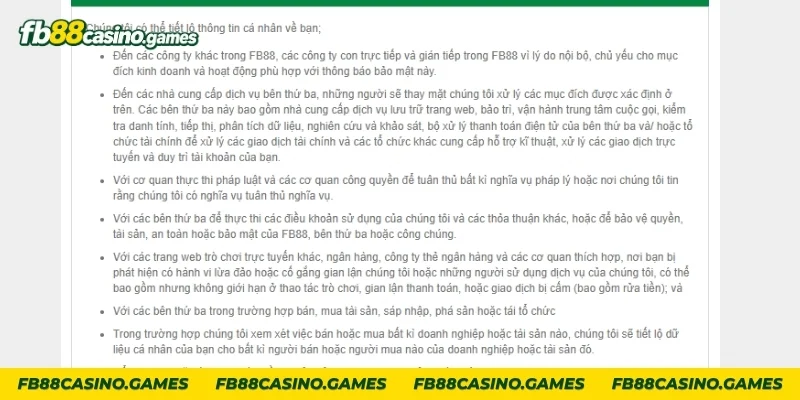 Các bên thứ ba có thể nhận thông tin cá nhân người chơi FB88