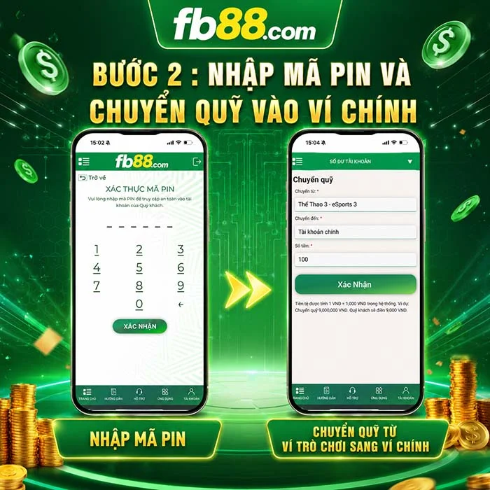 Nhập mã PIN và chuyển quỹ từ ví sản phẩm về ví chính