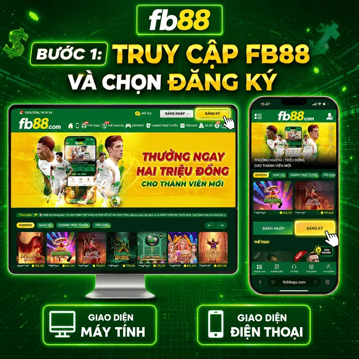 Truy cập trang chủ FB88 chính thức mới nhất và ấn nút đăng ký